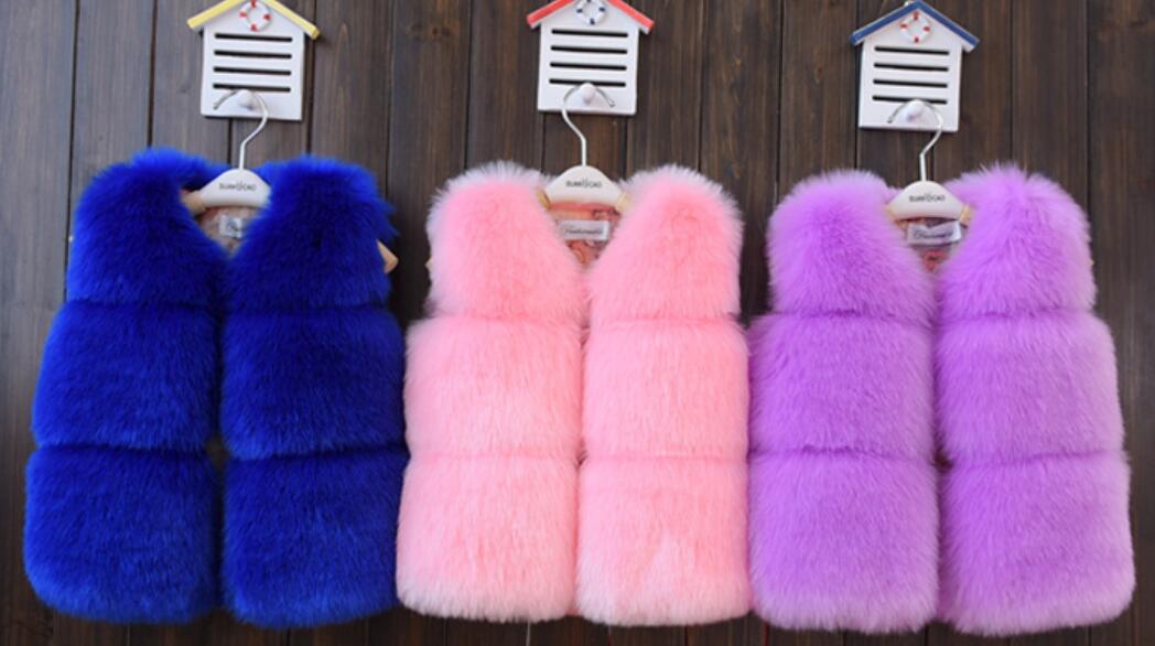 Cheap Cute Faux Fox Fur Vest Fashion Children Overcoat - Beige