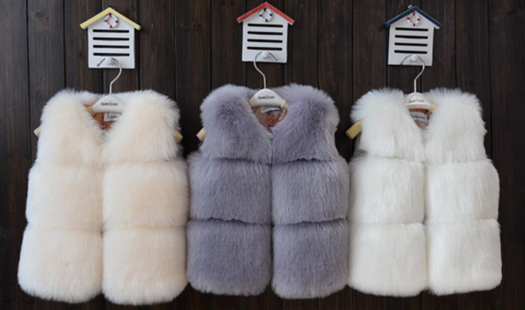 Cheap Cute Faux Fox Fur Vest Fashion Children Overcoat - Beige