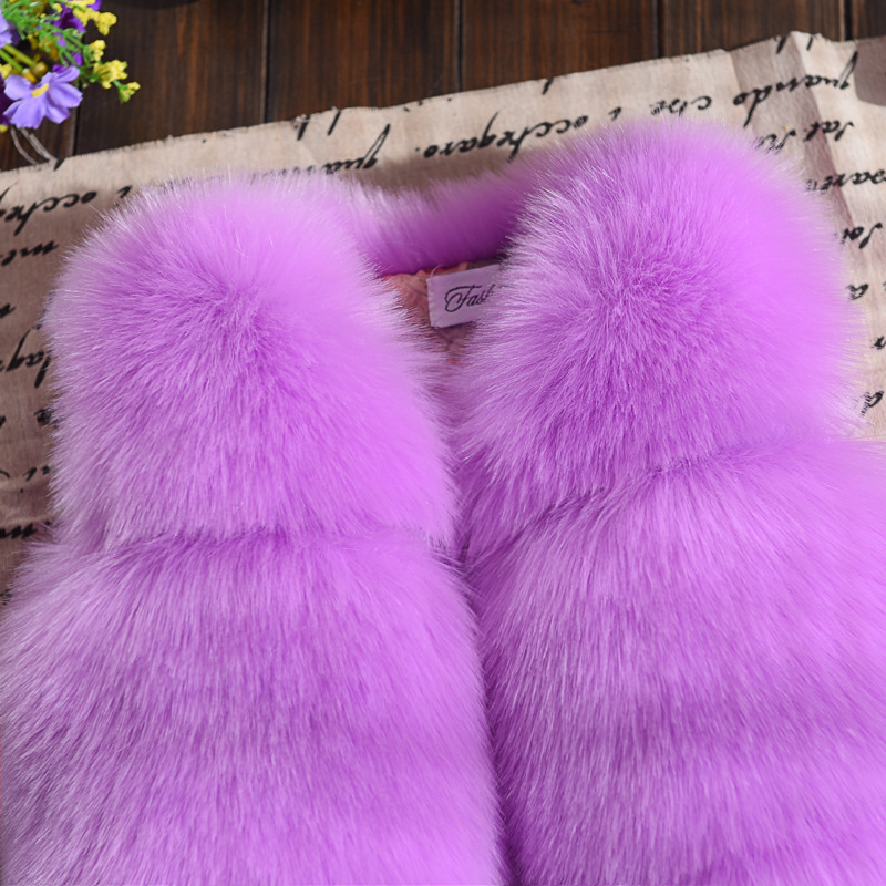 Cheap Cute Faux Fox Fur Vest Fashion Children Overcoat - Beige