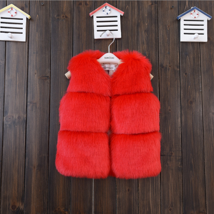 Cheap Cute Faux Fox Fur Vest Fashion Children Overcoat - Red