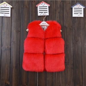 Cheap Cute Faux Fox Fur Vest Fashion Children Overcoat - Red