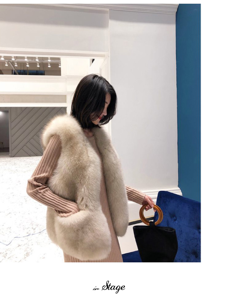 Cheap Furry Faux Fox Fur Vest Fashion Women Overcoat - Apricot 01