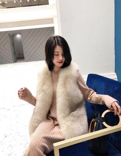Cheap Furry Faux Fox Fur Vest Fashion Women Overcoat - Apricot 01