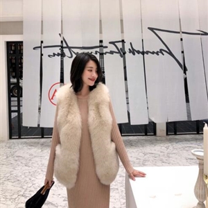 Cheap Furry Faux Fox Fur Vest Fashion Women Overcoat - Apricot 01