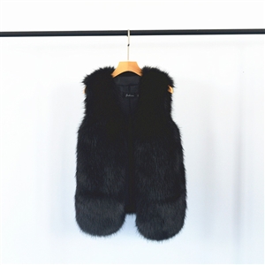 Cheap Furry Faux Fox Fur Vest Fashion Women Overcoat - Black 01