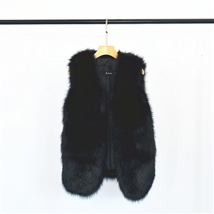 Cheap Furry Faux Fox Fur Vest Fashion Women Overcoat - Black