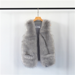 Cheap Furry Faux Fox Fur Vest Fashion Women Overcoat - Gray