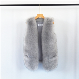 Cheap Furry Faux Fox Fur Vest Fashion Women Overcoat - Grey