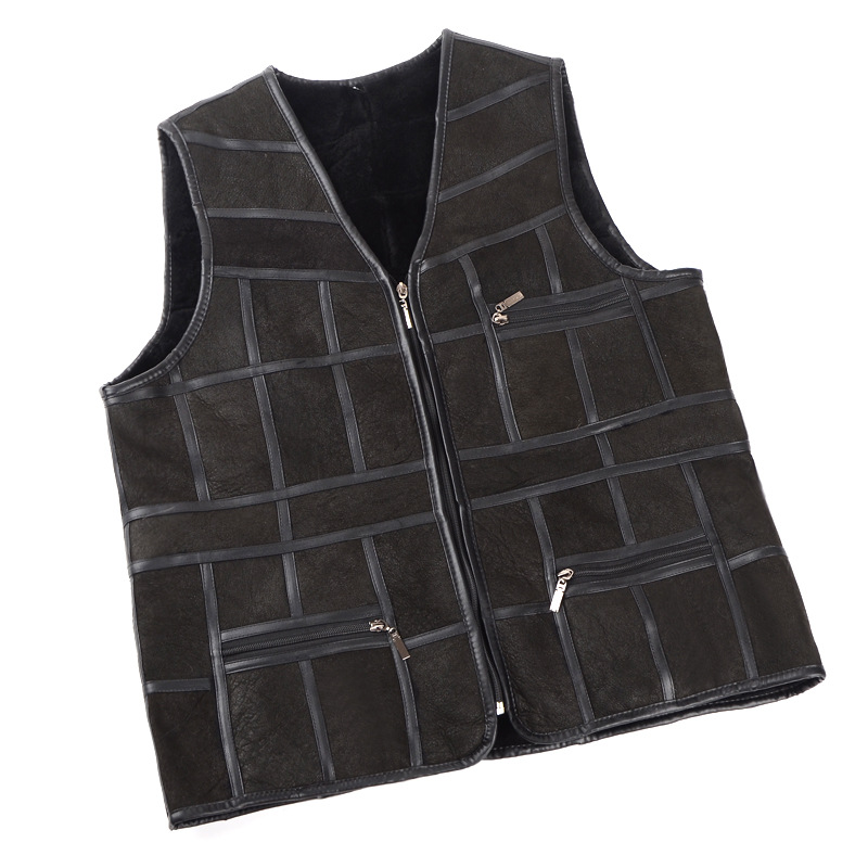 Cheap Furry Faux Fox Fur Vest Middle Aged Man Overcoat - Black 01
