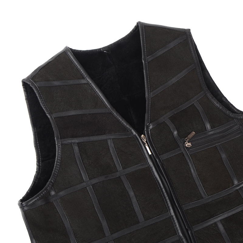 Cheap Furry Faux Fox Fur Vest Middle Aged Man Overcoat - Black 01