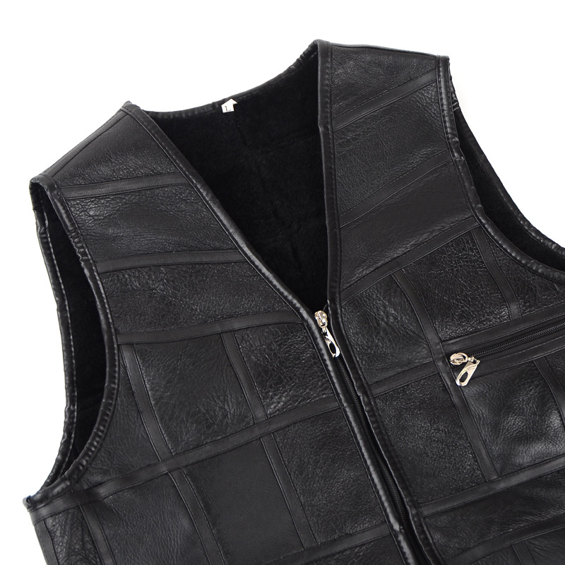 Cheap Furry Faux Fox Fur Vest Middle Aged Man Overcoat - Black 01