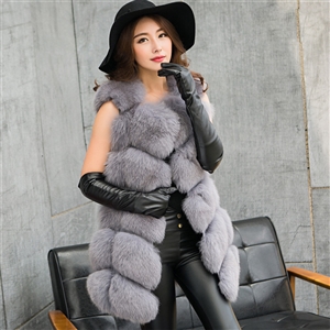 Cheap Good Warm Faux Fox Fur Vests Fashion Women Waistcoat - Gray