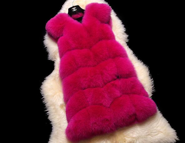 Cheap Good Warm Faux Fox Fur Vests Fashion Women Waistcoat - Rose