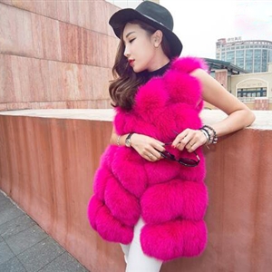 Cheap Good Warm Faux Fox Fur Vests Fashion Women Waistcoat - Rose