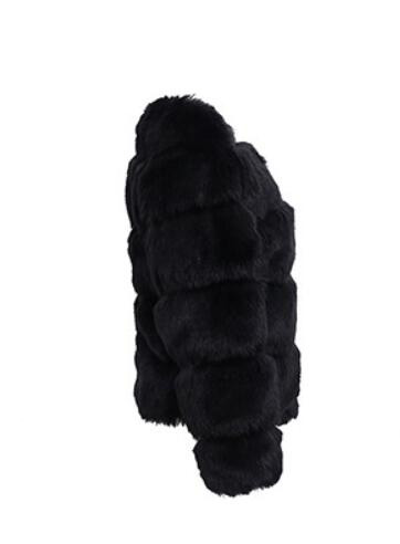 Cheap Warm Faux Fox Fur Overcoat Fashion Women Coat - Black