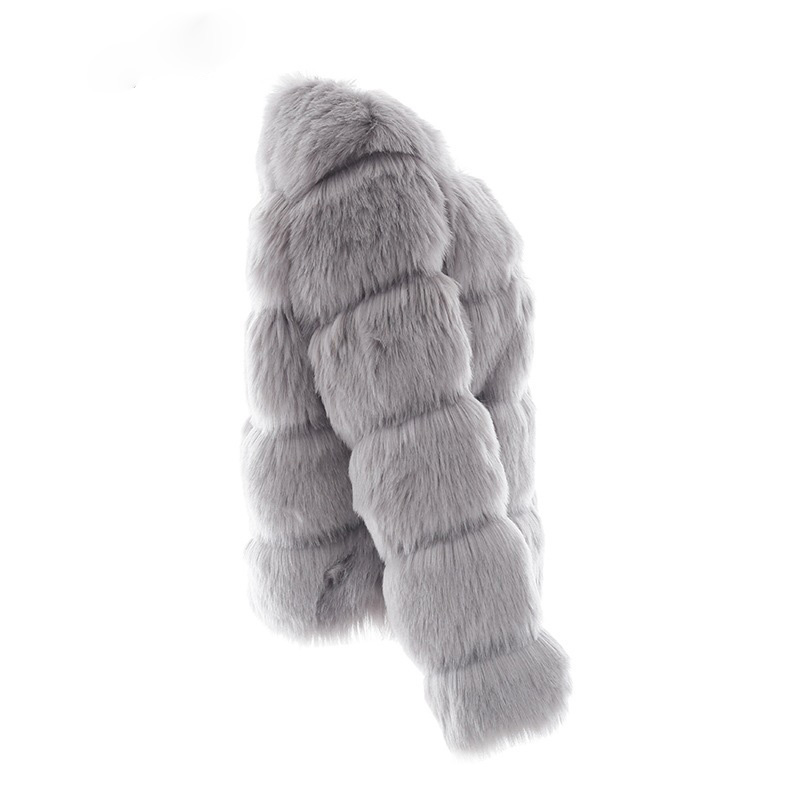 Cheap Warm Faux Fox Fur Overcoat Fashion Women Coat - Grey