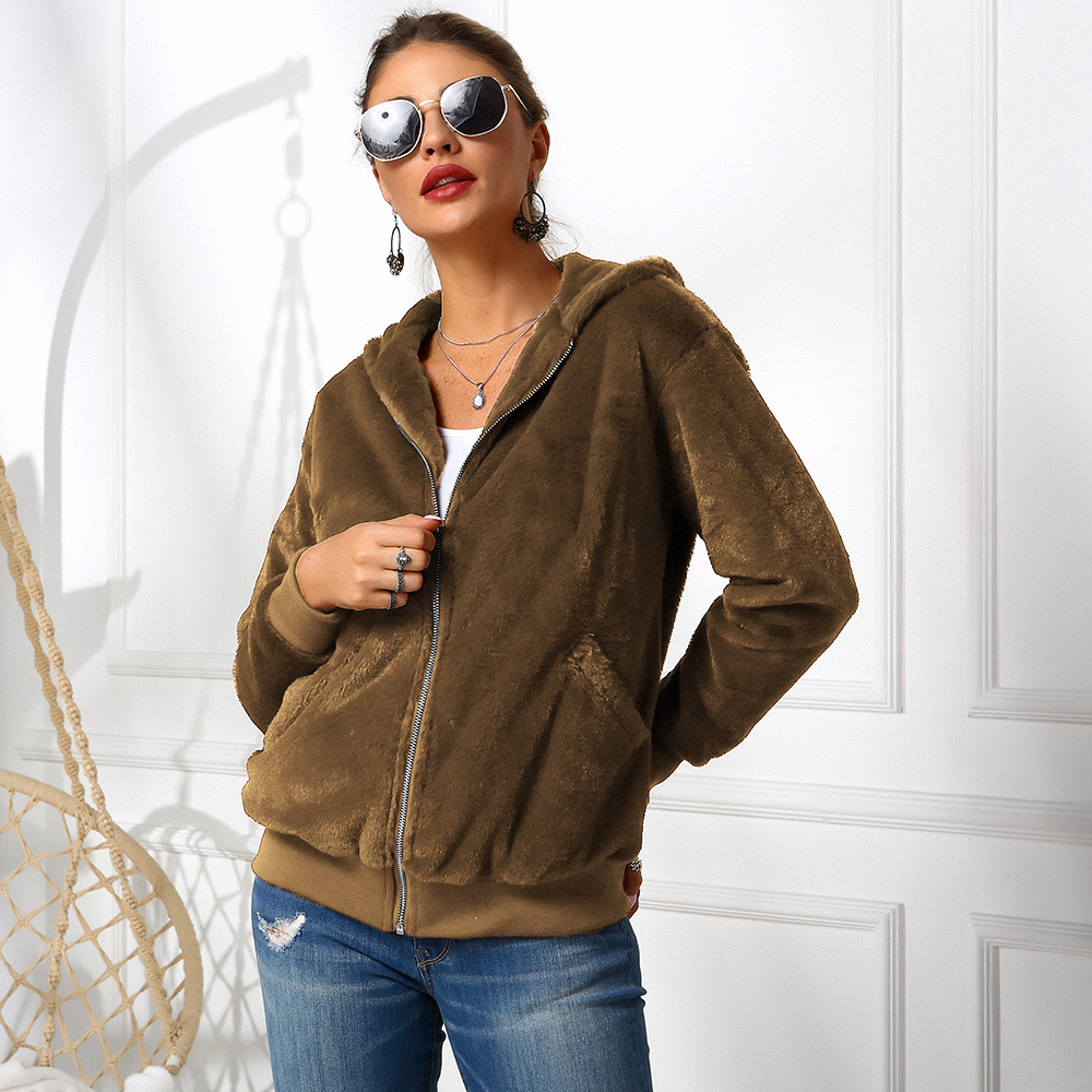 Cheap Warm Faux Rabbit Fur Overcoat Fashion Women Coat - Coffee