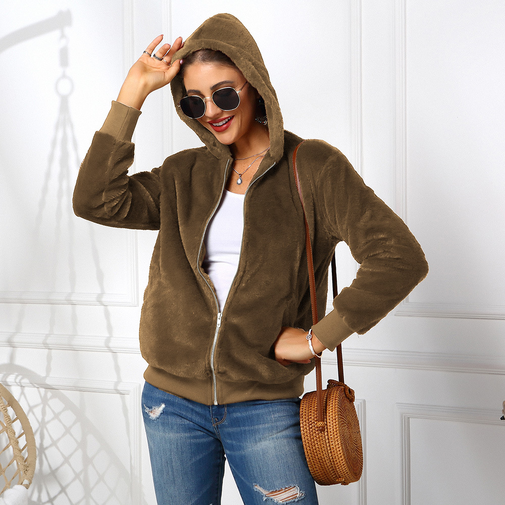 Cheap Warm Faux Rabbit Fur Overcoat Fashion Women Coat - Coffee