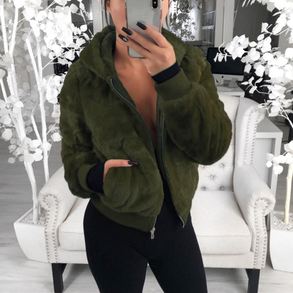 Cheap Warm Faux Rabbit Fur Overcoat Fashion Women Coat - Green