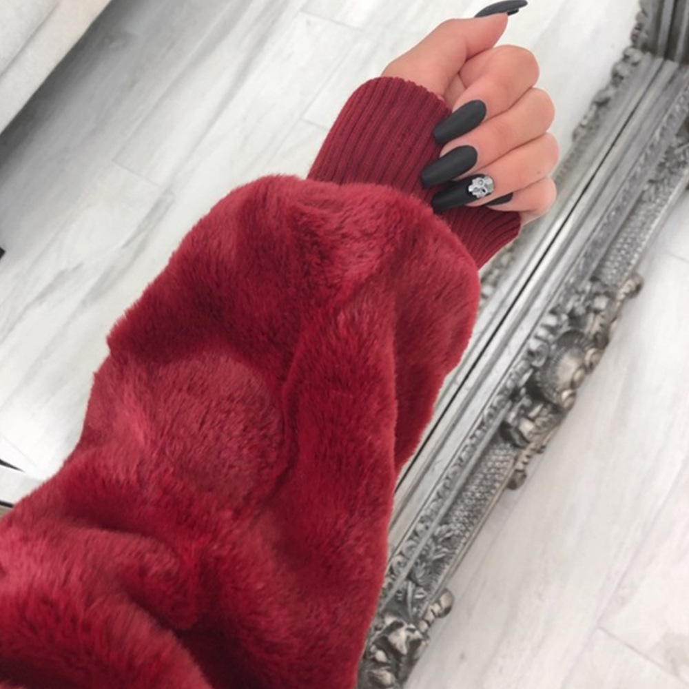 Cheap Warm Faux Rabbit Fur Overcoat Fashion Women Coat - Black