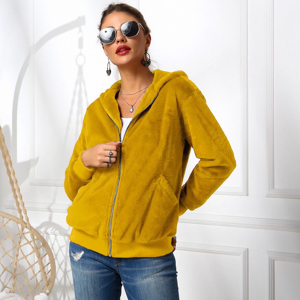 Cheap Warm Faux Rabbit Fur Overcoat Fashion Women Coat - Yellow