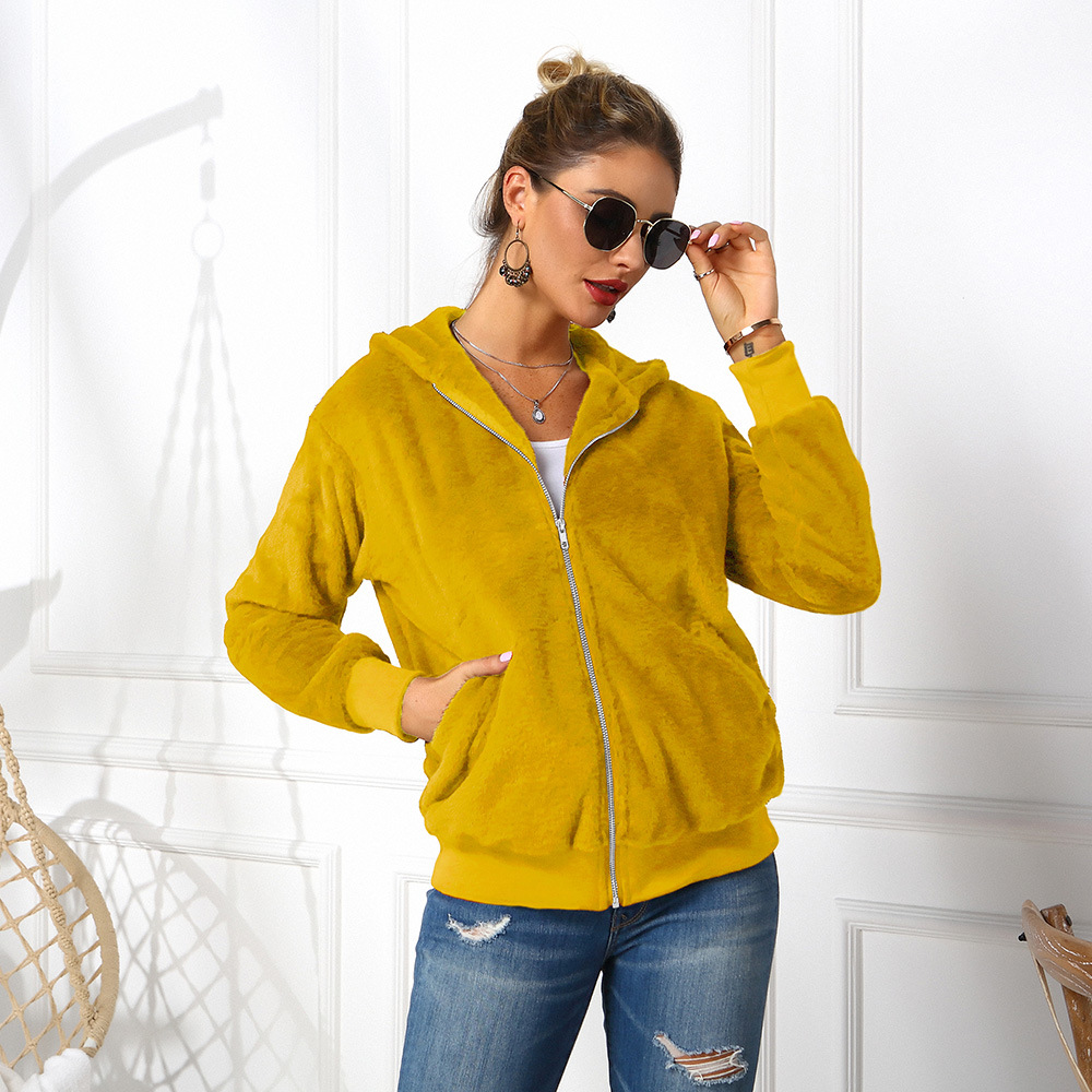 Cheap Warm Faux Rabbit Fur Overcoat Fashion Women Coat - Yellow