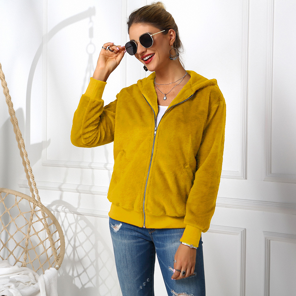 Cheap Warm Faux Rabbit Fur Overcoat Fashion Women Coat - Yellow