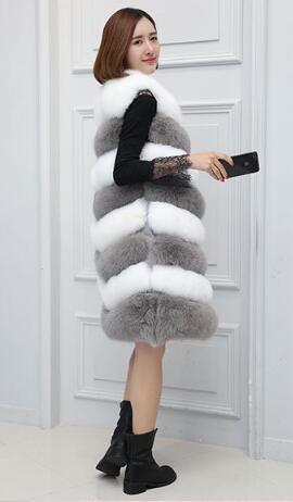 Cheap Warm Long Faux Fox Fur Vest Fashion Women Waistcoat - Gray