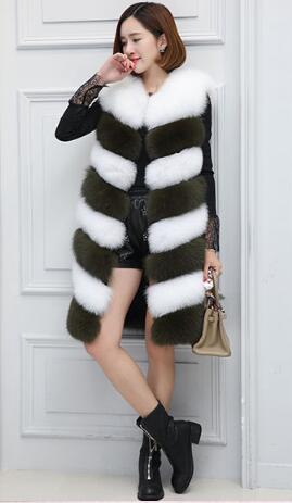 Cheap Warm Long Faux Fox Fur Vest Fashion Women Waistcoat - Green