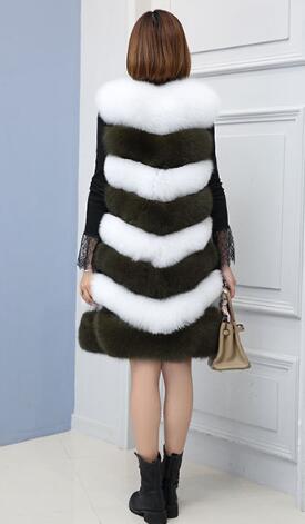 Cheap Warm Long Faux Fox Fur Vest Fashion Women Waistcoat - Green