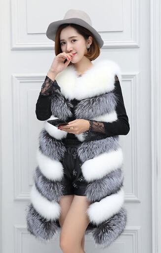 Cheap Warm Long Faux Fox Fur Vest Fashion Women Waistcoat - Silvery