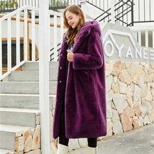 Cheap Warm Long Faux Rabbit Fur Overcoat Fashion Women Coat - Purple