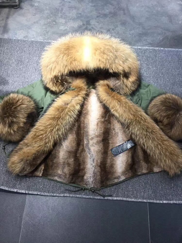 Cheap Warm Real Raccoon Fur Overcoat Fashion Women Coat - Green