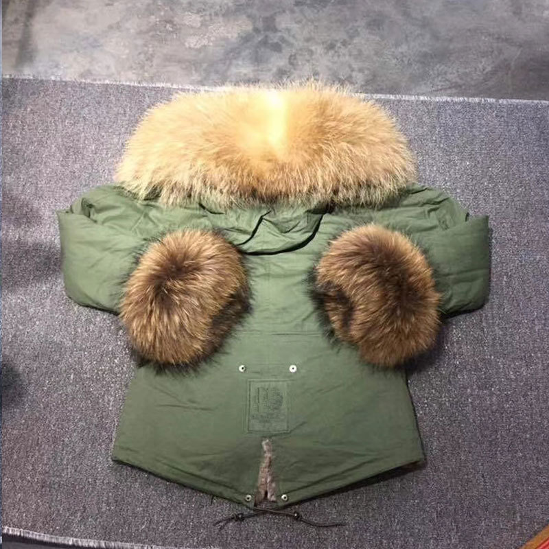 Cheap Warm Real Raccoon Fur Overcoat Fashion Women Coat - Green