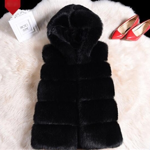 Cheap Winter Cool Faux Fox Fur Vest Fashion Women Waistcoat - Black