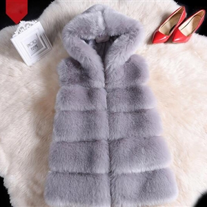 Cheap Winter Cool Faux Fox Fur Vest Fashion Women Waistcoat - Gray
