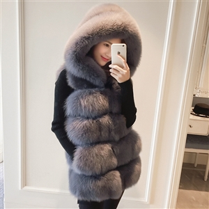 Cheap Winter Cool Faux Fox Fur Vest Fashion Women Waistcoat - Grey