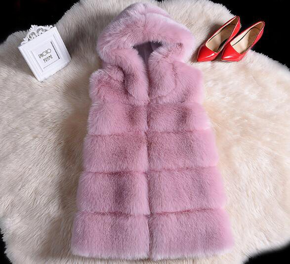Cheap Winter Cool Faux Fox Fur Vest Fashion Women Waistcoat - Pink