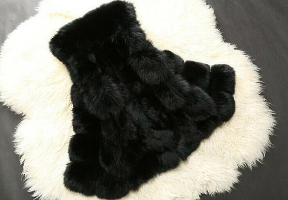 Cheap Winter Diamond Faux Fox Fur Vest Fashion Women Waistcoat - Black