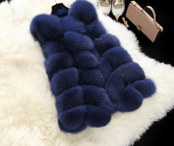 Cheap Winter Diamond Faux Fox Fur Vest Fashion Women Waistcoat - Blue
