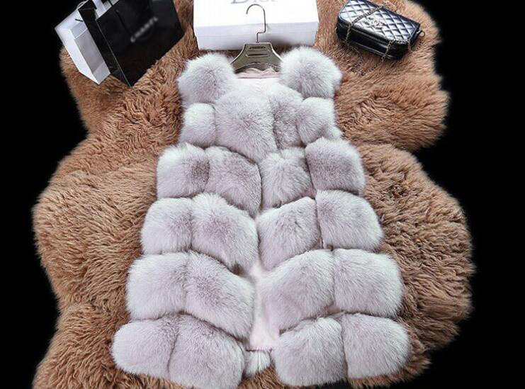 Cheap Winter Diamond Faux Fox Fur Vest Fashion Women Waistcoat - Grey