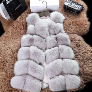 Cheap Winter Diamond Faux Fox Fur Vest Fashion Women Waistcoat - Grey