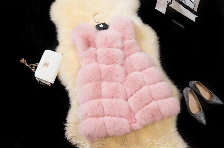 Cheap Winter Diamond Faux Fox Fur Vest Fashion Women Waistcoat - Pink