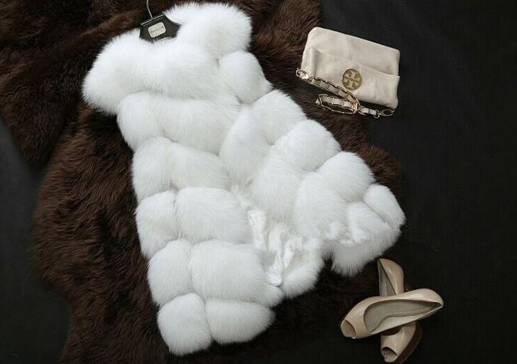 Cheap Winter Diamond Faux Fox Fur Vest Fashion Women Waistcoat - White