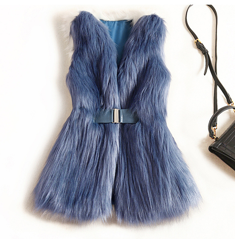 Cheap Winter Elegant Faux Fur Vest Fashion Women Waistcoat - Blue