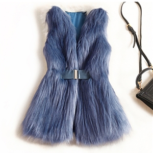 Cheap Winter Elegant Faux Fur Vest Fashion Women Waistcoat - Blue