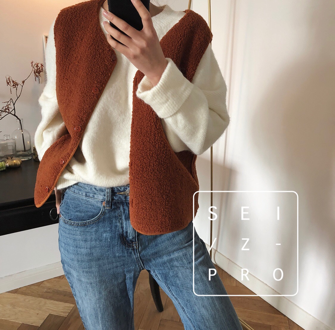 Cheap Winter Elegant Faux Lamb Fur Vest Fashion Women Waistcoat - Caramel