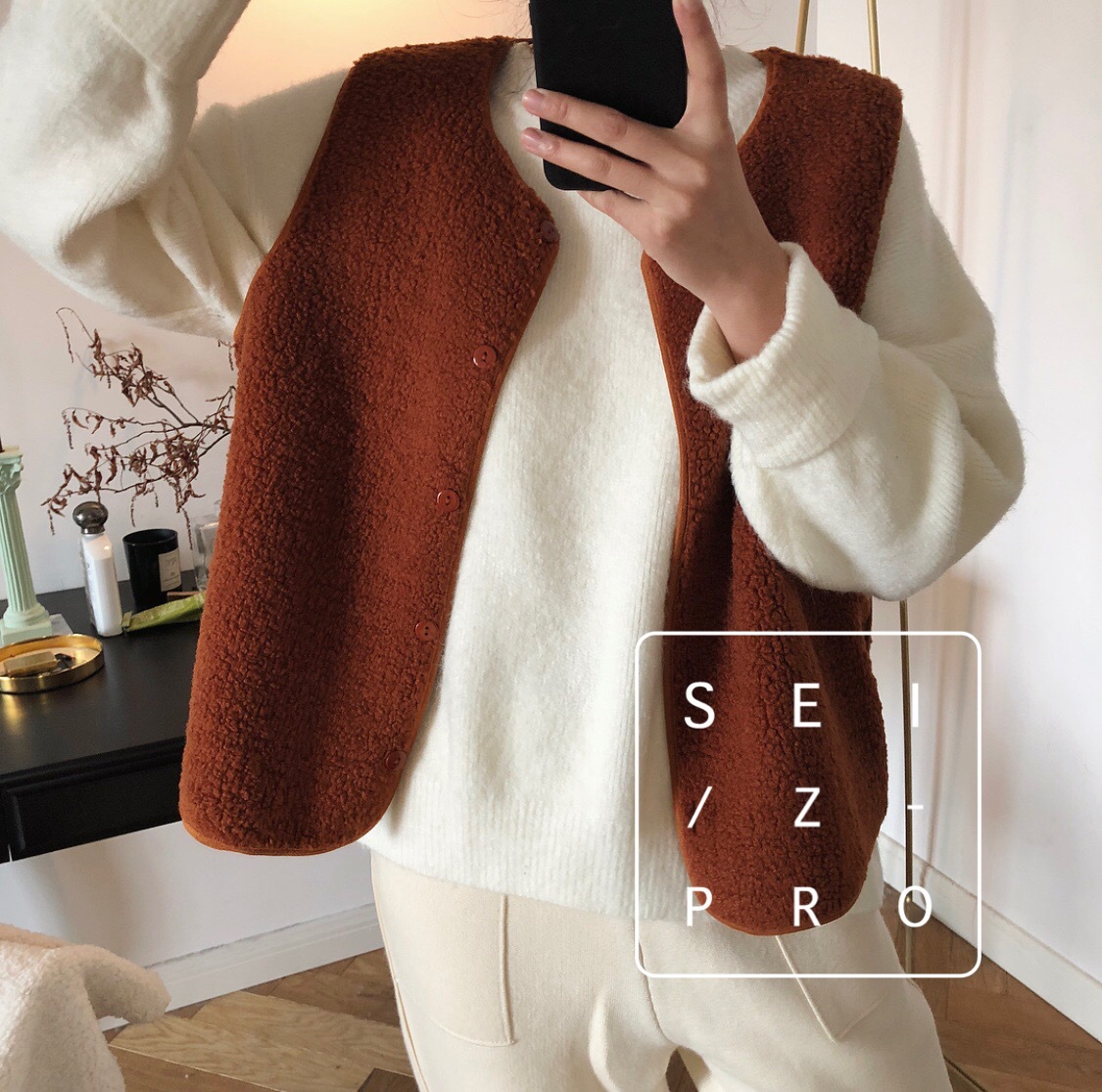 Cheap Winter Elegant Faux Lamb Fur Vest Fashion Women Waistcoat - Caramel