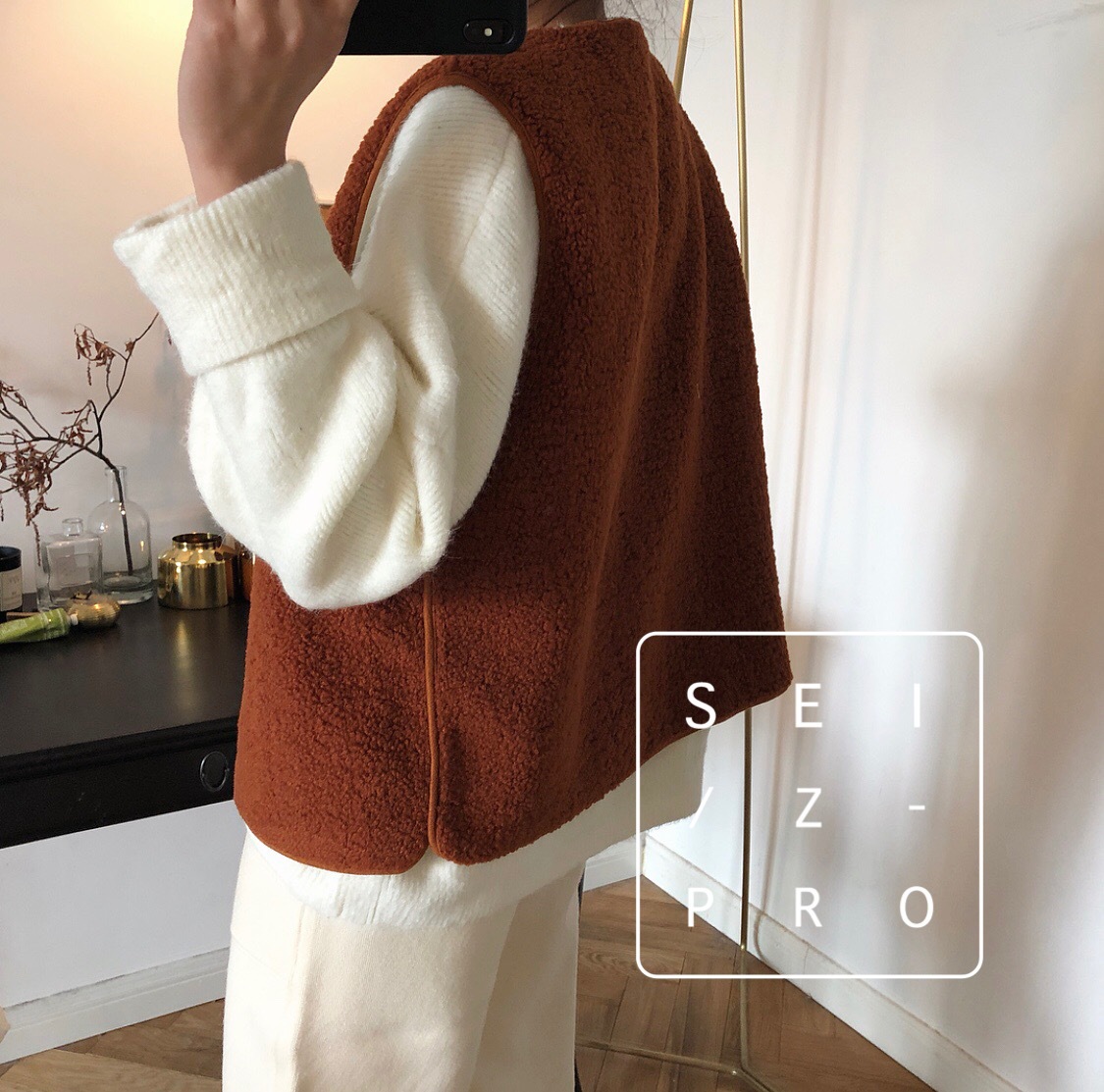Cheap Winter Elegant Faux Lamb Fur Vest Fashion Women Waistcoat - Caramel