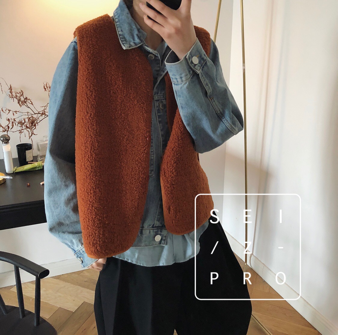 Cheap Winter Elegant Faux Lamb Fur Vest Fashion Women Waistcoat - Caramel